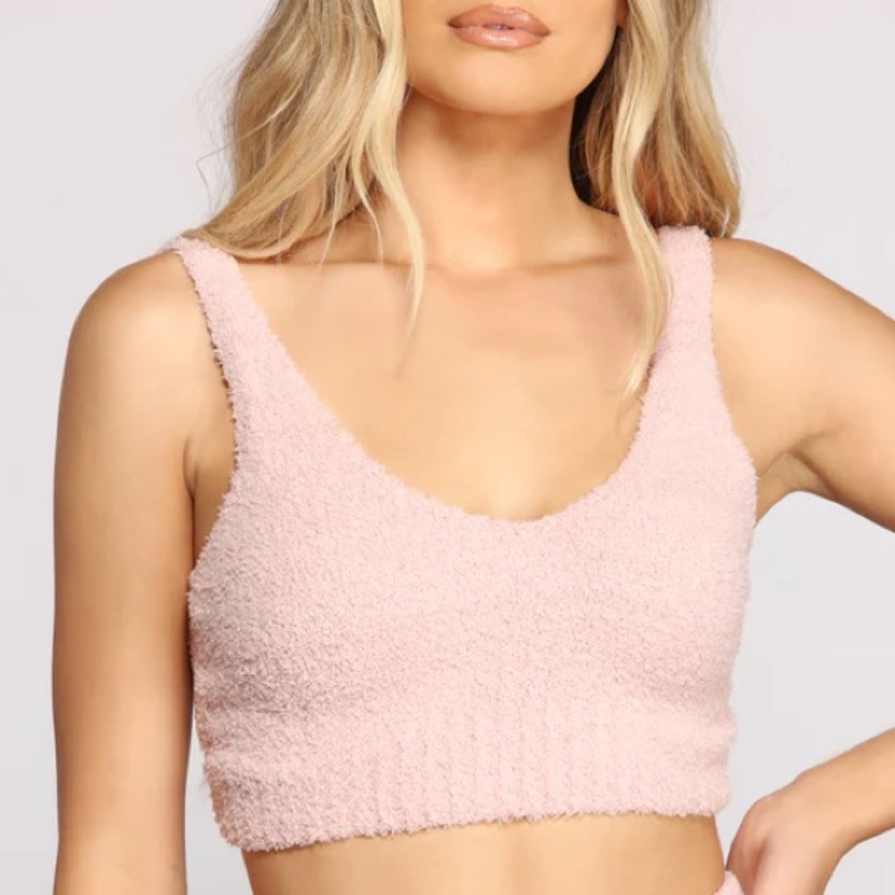 BABYBOO FASHION Cozy Chenille Teddy Crop Top Tank Lounge Baby Pink XS